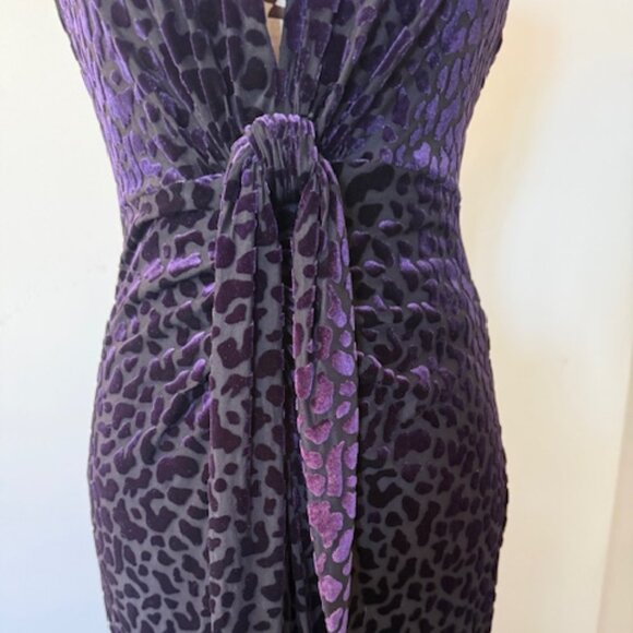 BCBGMAXAZRIA Purple Burnout Velvet Halter Gown S - Picture 2 of 7